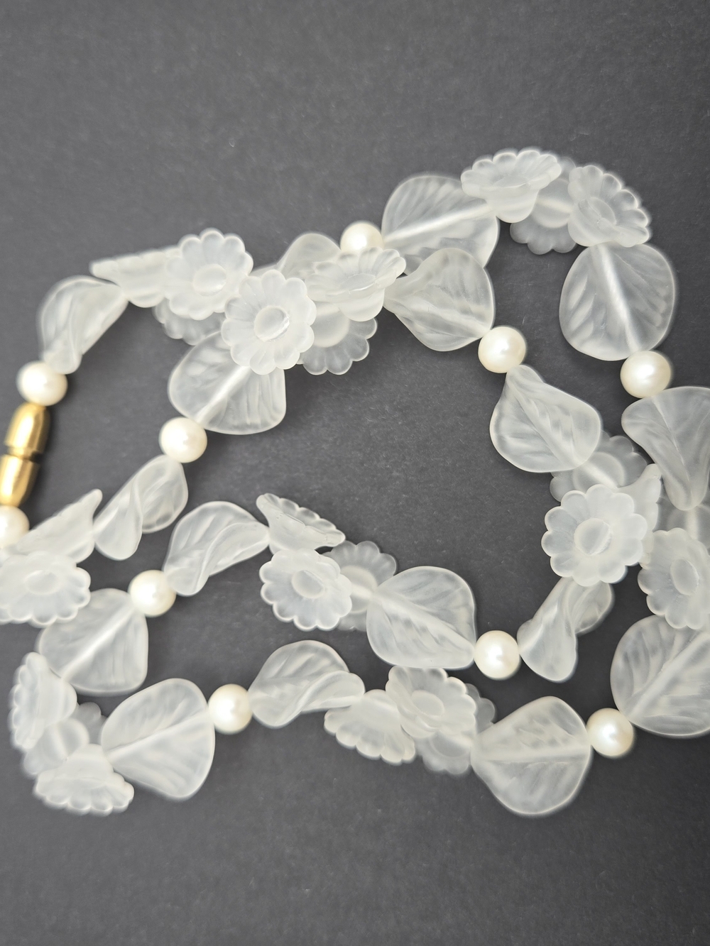 Avon | Vintage Necklace Frosted White Floral Lucite Beads Faux Pearl Spacers